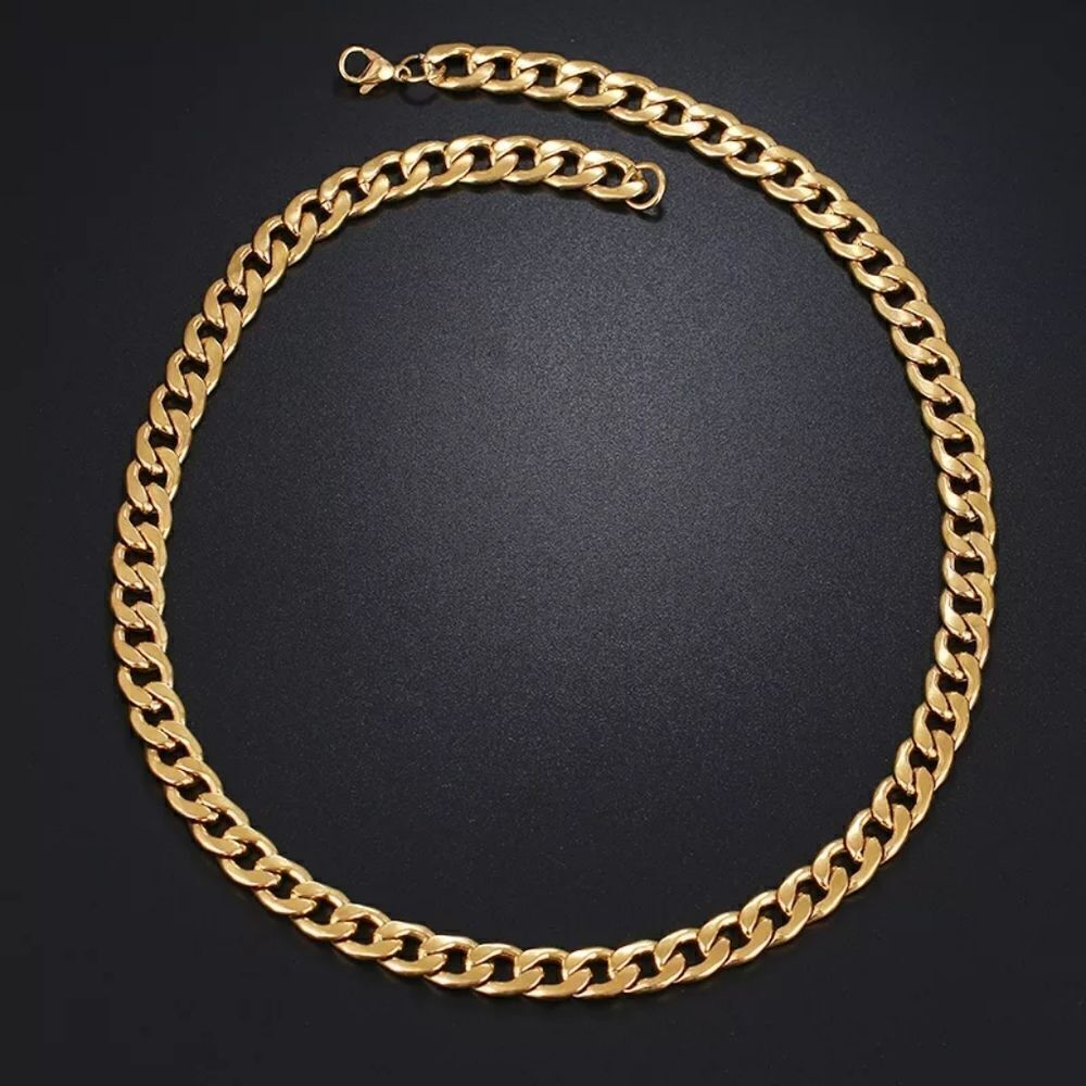 Gold Flat Curb Chain Necklace 9mm thick 20 inches long